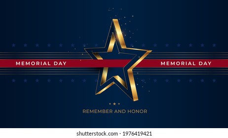 Memorial Day greeting card with 3D gold star. Vector illustration