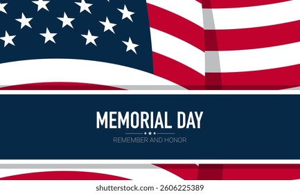 Memorial Day Greeting Card Design with American Flag Illustration. Vector Illustration.