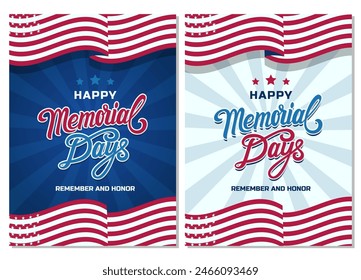 Memorial Day Greeting Card Poster design with american flag background