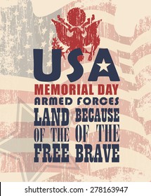 Memorial day greeting card. Poster with US flag