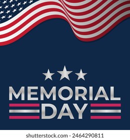 Memorial Day greeting card, social media post, banner. Happy national American holiday. Vector illustration with flag and text.