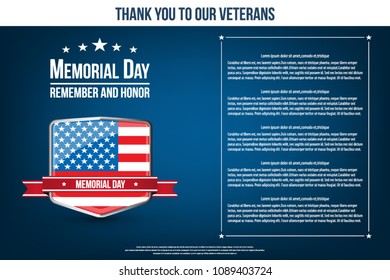 Memorial Day greeting card. Vector illustration.