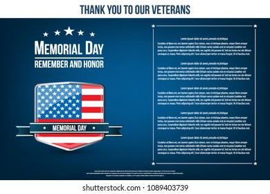 Memorial Day greeting card. Vector illustration.