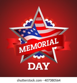Memorial Day greeting card. Vector illustration with american flag.