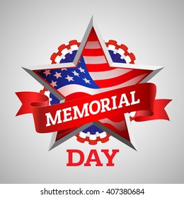 Memorial Day greeting card. Vector illustration with american flag.