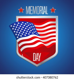 Memorial Day greeting card. Vector illustration with american flag.