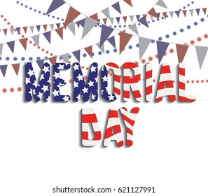 Memorial Day greeting card. Vector illustration with american flag