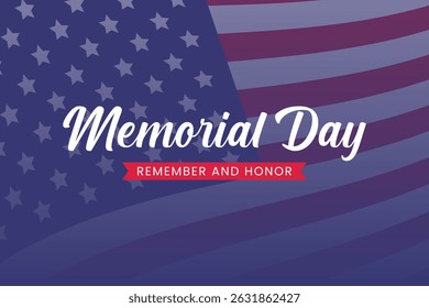 Memorial Day greeting with waving American flag and typography.