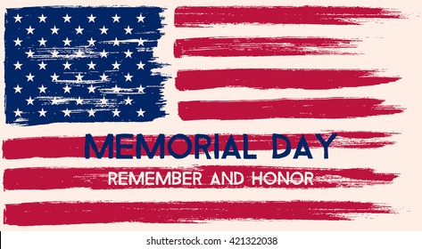 Memorial Day hand drawn vector illustration with brush stroke background in United States national flag.