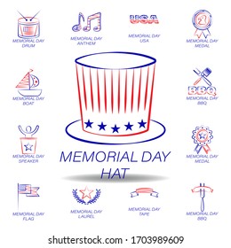 memorial day hat colored icon. Set of memorial day illustration icon. Signs and symbols can be used for web, logo, mobile app, UI, UX on white background