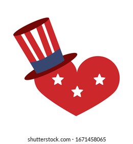 memorial day heart with hat and stars american celebration vector illustration flat style icon flat style icon