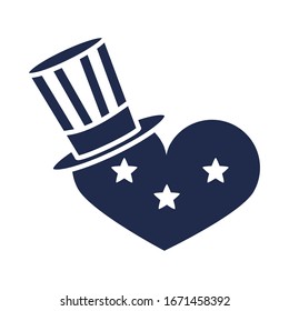 memorial day heart with hat and stars american celebration vector illustration flat style icon silhouette style icon