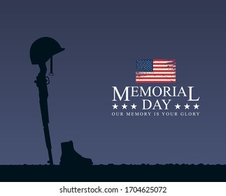 Memorial Day of the heroes of America. Happy weekend or sales vector background. American flag on free copy space background for your text. The concept of victory and patriotism.