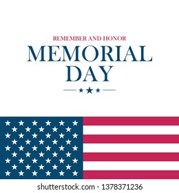 Memorial Day holiday card with United States national flag. Vector illustration.