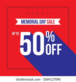 Memorial Day Holiday Sale Up To 50% Off Vector Illustration