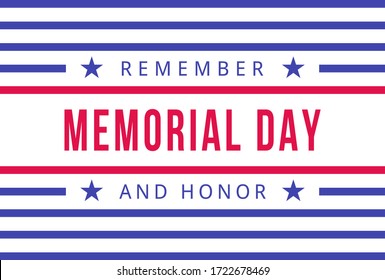 Memorial Day. Honoring All Who Served Poster. American national holiday. Festive banner with american style stripes, stars and text. Greeting card template. Vector illustration