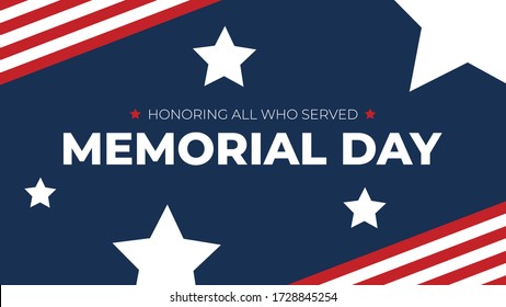 Memorial Day - Honoring All Who Served Text with American Flag Border and Stars, Patriotic Vector Illustration