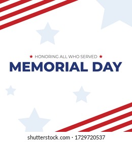 Memorial Day - Honoring All Who Served Patriotic Square Vector Illustration