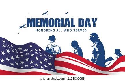 Memorial Day - honoring all who served with USA flag, Vector illustration.