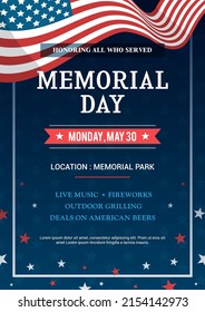 Memorial Day - Honoring all who served poster invitation vector design. 