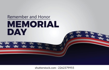 Memorial Day - Honoring All Who Served Text with American Flag Border and Stars, Patriotic Vector Illustration