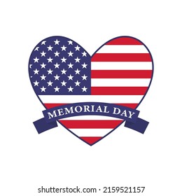 Memorial day icon. American flag in heart. Vector background