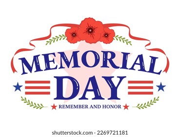 Memorial Day Illustration with American Flag, Remember and Honor to Meritorious Soldier in Flat Cartoon Hand Drawn for Landing Page Templates
