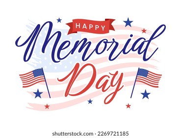 Memorial Day Illustration with American Flag, Remember and Honor to Meritorious Soldier in Flat Cartoon Hand Drawn for Landing Page Templates