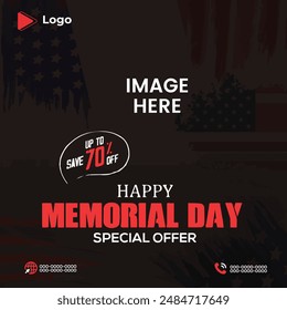 Memorial day independence day  with social media banner post design | Memorial day army festival instagram and facebook post template| Memorial day of the usa design template