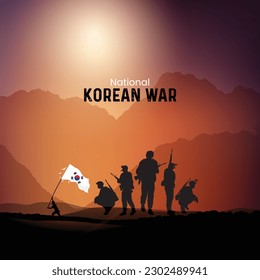 Gedenktag in Korea. Taegeukgi auf dem Gipfel des Berges, der Koreakrieg mutige Soldaten Konzept Design.