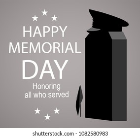 Memorial Day label with the monument. Honoring all who served slogan.