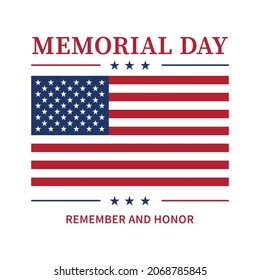 Memorial Day lettering banner with USA flag and stars. Remember and honor background. Memorial day in USA. Vector illustration eps10.