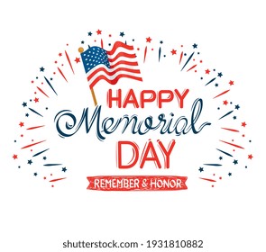 memorial day lettering and flag