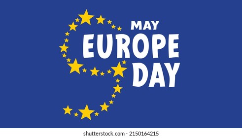 Memorial day, May 9, Europe Day. Vector cartoon calendar. May 9, 1945 marks the unification of Europe after the Second World War II. the anniversary of the European Union. Flags of europe and stars. 