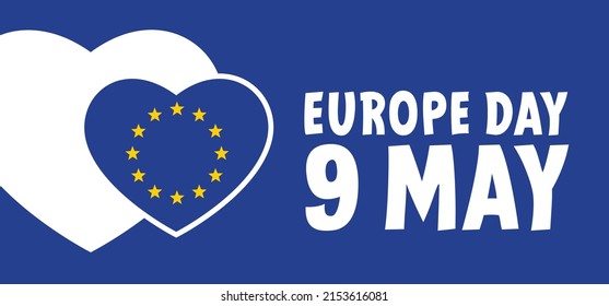 Memorial day, May 9, Europe Day withe love heart. Vector cartoon calendar. May 9, 1950 marks the unification of Europe after the Second World War II. the anniversary of the European Union