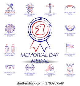 memorial day medal colored icon. Set of memorial day illustration icon. Signs and symbols can be used for web, logo, mobile app, UI, UX on white background