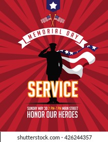 Memorial Day military super heroes service marketing poster background design. EPS 10 vector.