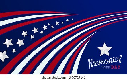 Memorial Day. National USA holiday. United States of America patriotic background design. Composition of stripes and stars. Vector template