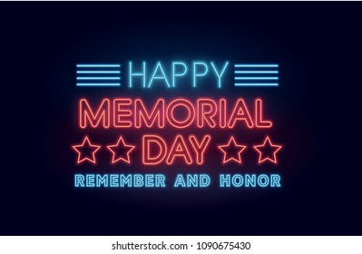 Memorial day neon vector banner greeting card display