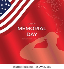 Memorial day. On a red satin background. The Soldier's Shadow. Vector