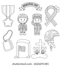 Memorial Day Outline set on white background