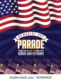 Memorial Day parade marketing background design. EPS 10 vector.