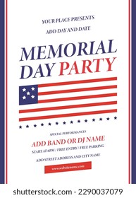 Memorial day party poster flyer or social media post design