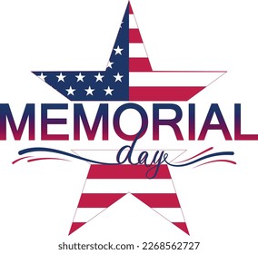 Memorial Day patriotic banner, american flag star and greeting text 
