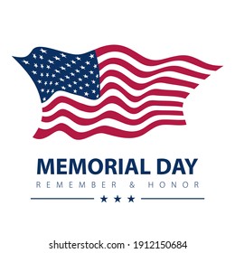 Memorial day patriotic banner. Vector american flag on white background. USA national veterans pride memory honor. 