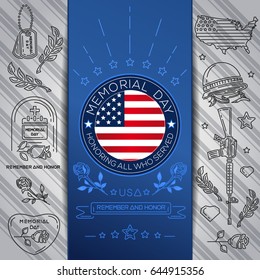 Memorial Day poster design. Honoring all who served. Remember and honor. Federal holiday in the USA. Vector illustration