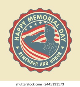 Memorial day poster design template. US Army soldiers saluting on American flag background. Vector illustration.