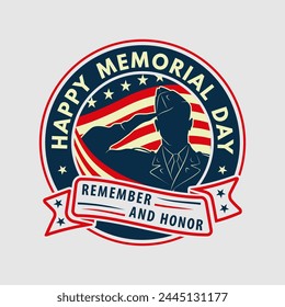 Memorial day poster design template. US Army soldiers saluting on American flag background. Vector illustration.