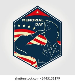 Memorial day poster design template. US Army soldiers saluting on American flag background. Vector illustration.