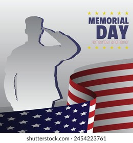 Memorial Day poster with a male soldier was saluting a flying flag
